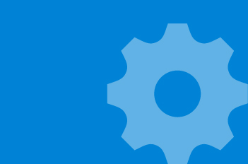 Blue graphic of a gear