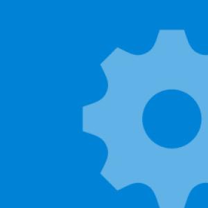 Blue graphic of a gear
